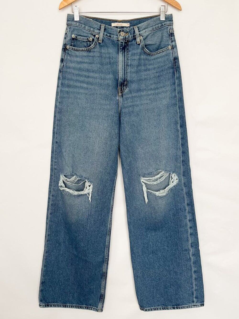 Levi’s Premium Denim Wide Leg High Waist High Loose Jean Distressed Size 29 Blue - Picture 1 of 16